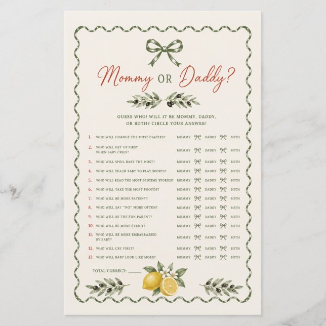 Italiaanse Markt Moeders of vaders Baby Shower Spe (Voorkant)