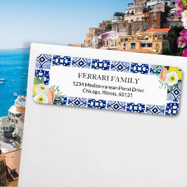 Italiaanse mediterrane bloementegels retouradres etiket