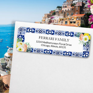 Italiaanse mediterrane bloementegels retouradres etiket