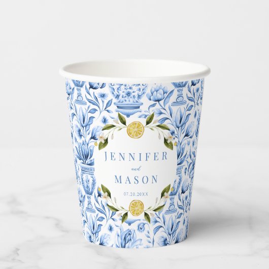 Italiaanse mediterrane citroen bruiloft papieren b papieren bekers (Achterkant)
