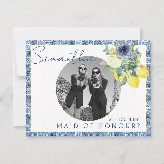 Italiaanse mediterrane citroen Maid of Honor foto Bedankkaart (Voorkant)