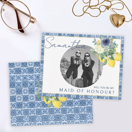 Italiaanse mediterrane citroen Maid of Honor foto Bedankkaart