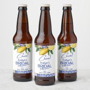 Italiaanse Mozaïek Blauwe Tegel & Citroenen Bruids Bier Etiket