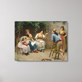 Italiaanse naaister vrouwen en een jongen genieten canvas afdruk