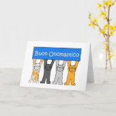 Italiaanse naamdag Gefeliciteerd Cartoon Cats Kaart (Gele Bloem)