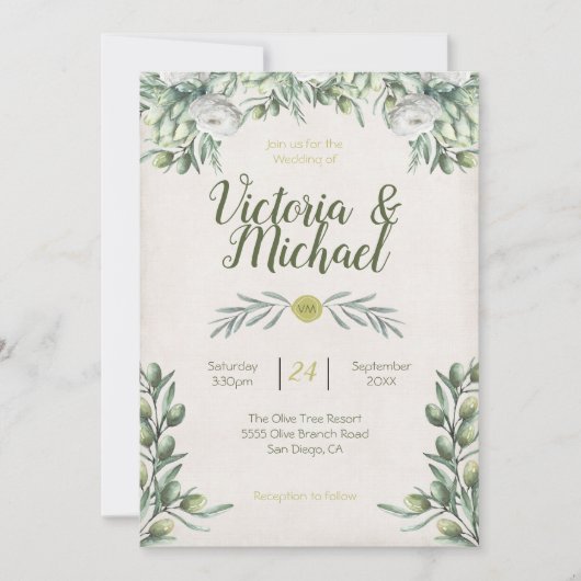 Italiaanse Olijfbranche Wedding Invitations Kaart (Voorkant)