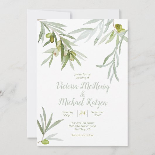 Italiaanse Olijftak Huwelijksuitnodigingen Kaart (Voorkant)