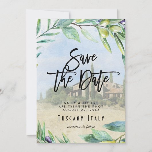 Italiaanse olijven Toscaanse bruiloft redden de da Bedankkaart (Voorkant)