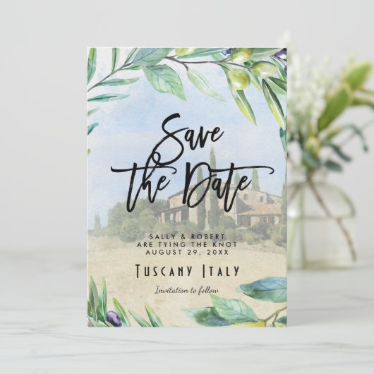 Italiaanse olijven Toscaanse bruiloft redden de da Bedankkaart (Staand voorkant)