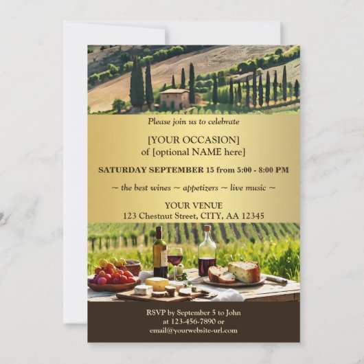Italiaanse Outdoor Wijn Proeverij Party Kaart (Achterkant)