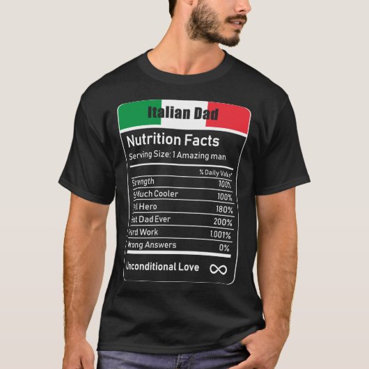 Italiaanse pap Nutrition Facts Vaderdag Gift Dadd T-shirt (Voorkant)