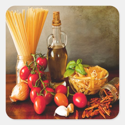 Italiaanse pasta arrabbiata vierkante sticker (Voorkant)