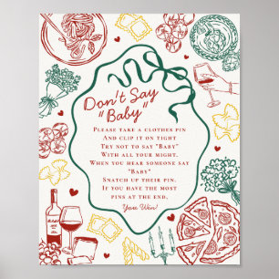 Italiaanse Pasta Baby Shower Niet Zeggen Baby Spel Poster