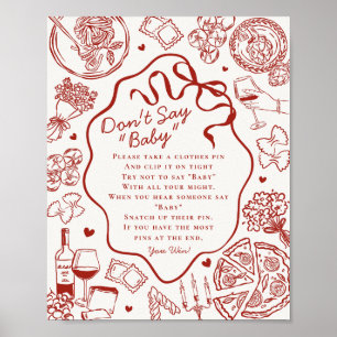 Italiaanse Pasta Baby Shower Niet Zeggen Baby Spel Poster