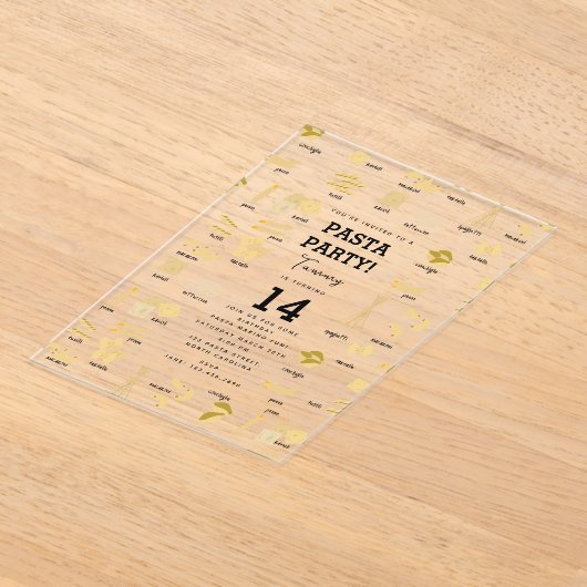 Italiaanse Pasta Vormen & Namen Pasta Making Verja Acryl Uitnodigingen (Laagn)