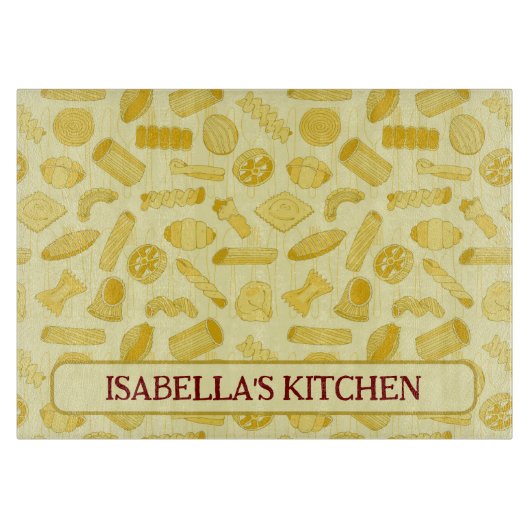 Italiaanse pasta vormt keuken met voedselpatroon snijplank (Voorkant)