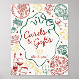 Italiaanse pastadinerfeest kaarten en cadeaus bord poster