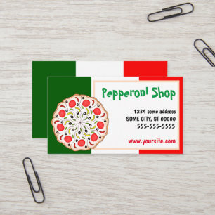 Italiaanse Pepperoni pizzawinkel restaurant Visitekaartje