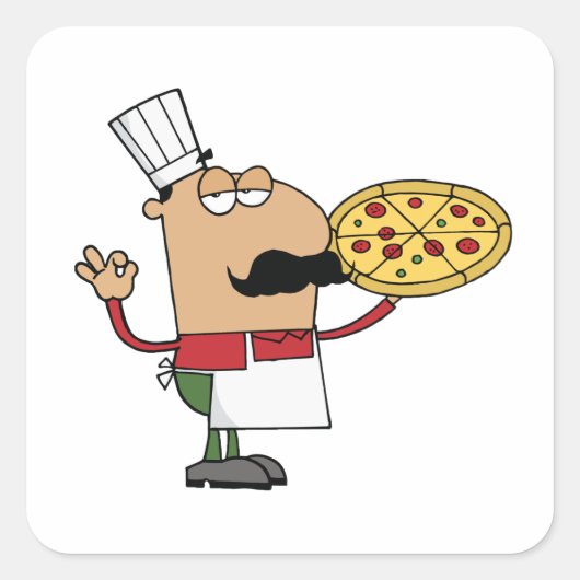 Italiaanse Pizza Chef Vierkante Sticker (Voorkant)