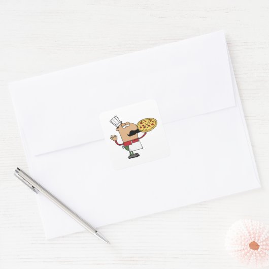 Italiaanse Pizza Chef Vierkante Sticker (Envelop)