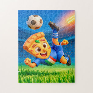 Italiaanse pizza die een dramatische voetbalbicycl legpuzzel