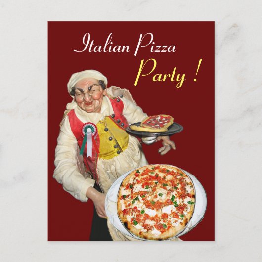 ITALIAANSE PIZZA PARTY Rood Recept Briefkaart (Voorkant)