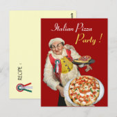 ITALIAANSE PIZZA PARTY Rood Recept Briefkaart (Voorkant / Achterkant)