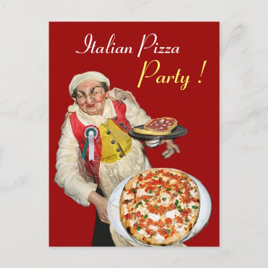 ITALIAANSE PIZZA PARTY Rood Recept Briefkaart (Voorkant)