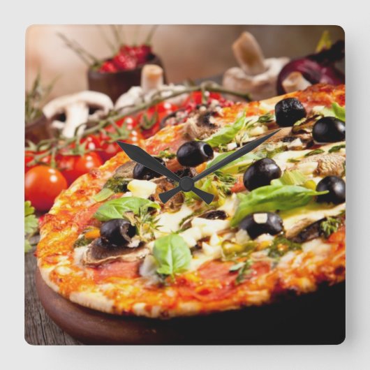 Italiaanse pizza vierkante klok (Voorkant)