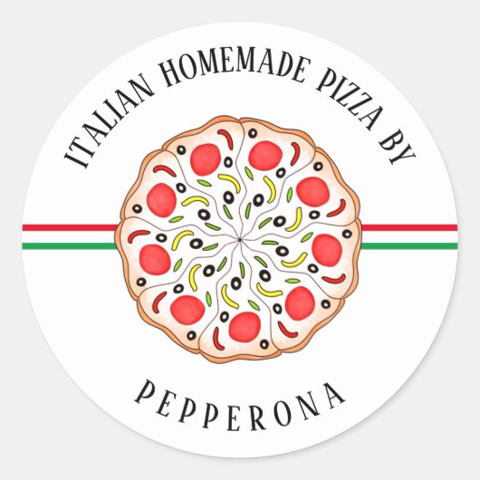 Italiaanse pizzawinkel met maat ronde sticker (Voorkant)