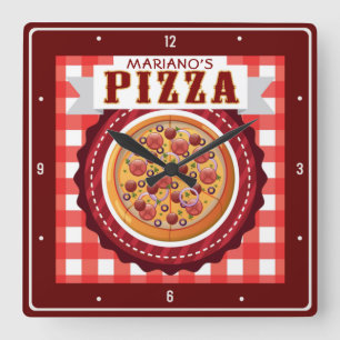 Italiaanse Pizzeria - Aangepersonaliseerde Pizza P Vierkante Klok