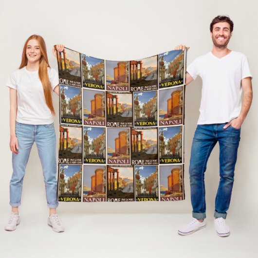 Italiaanse reisbestemming retro retro fleece deken (In situ)