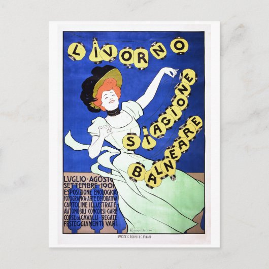  Italiaanse reisposter Livorno strand en Briefkaart (Voorkant)