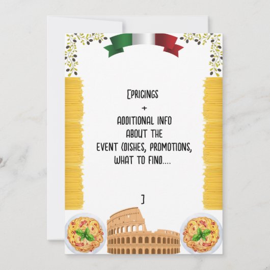 Italiaanse restaurantevenementen en inauguratie-in kaart (Achterkant)