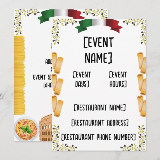 Italiaanse restaurantevenementen en inauguratie-in kaart (Voorkant / Achterkant)