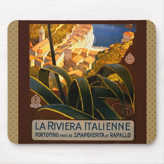 Italiaanse Riviera Europe Italië Reisposter Muismat (Voorkant)