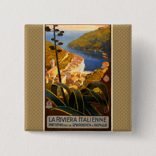 Italiaanse Riviera Europe Italië Reisposter Vierkante Button 5,1 Cm