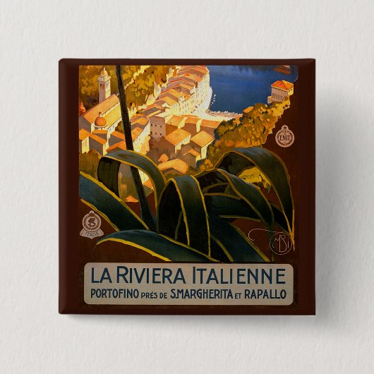 Italiaanse Riviera Europe Italië Reisposter Vierkante Button 5,1 Cm (Voorkant)