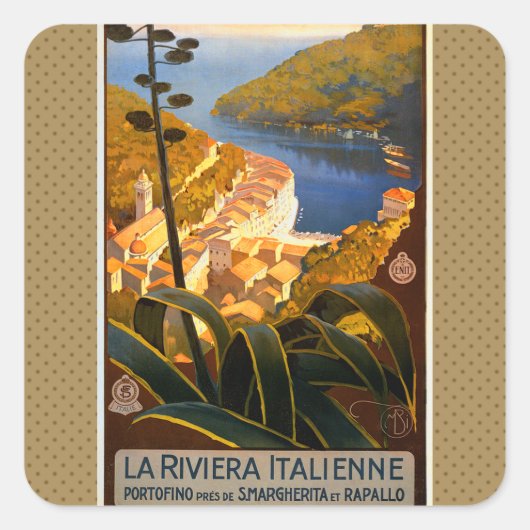 Italiaanse Riviera Europe Italië Reisposter Vierkante Sticker (Voorkant)