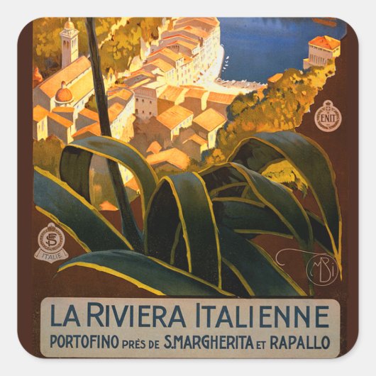 Italiaanse Riviera Europe Italië Reisposter Vierkante Sticker (Voorkant)