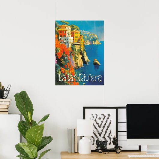 Italiaanse Riviera Retro Reizen Poster (Thuiskantoor)
