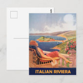 Italiaanse riviera, vrouw op hotel terras, vintage briefkaart (Voorkant / Achterkant)