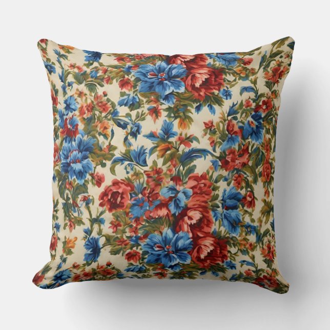 Italiaanse rode en blauwe bloemen met weelderige b kussen (Voorkant)