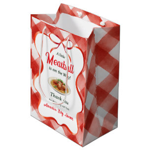 Italiaanse rode gingham gehaktbalpasta baby shower medium cadeauzakje