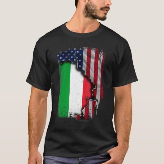 Italiaanse ROOTS - halve Amerikaanse vlag Italië T-shirt (Voorkant)