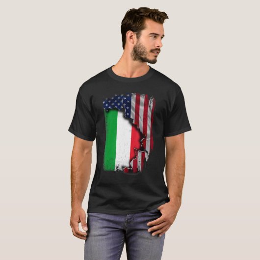 Italiaanse ROOTS - halve Amerikaanse vlag Italië T-shirt (Voorkant volledig)