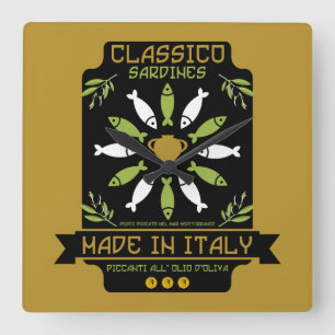 Italiaanse sardines Art Print Keukengeschenk Vierkante Klok