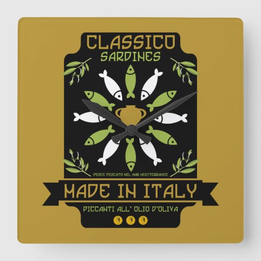 Italiaanse sardines Art Print Keukengeschenk Vierkante Klok (Voorkant)