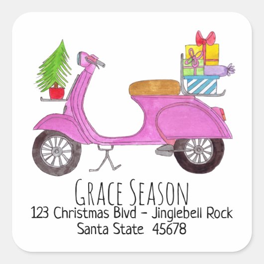  Italiaanse scooter met kerstcadeaus Vierkante Sticker (Voorkant)