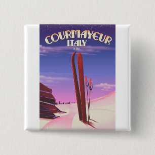 Italiaanse ski-poster vierkante button 5,1 cm